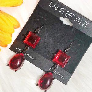 Boho Earrings Red Bead Dark Pewter Dangles NWT